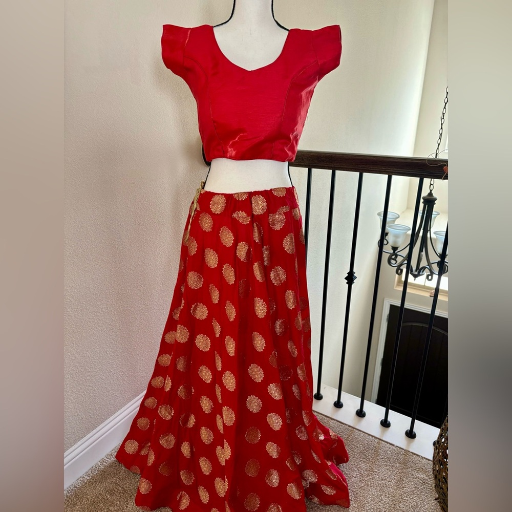 Red lehangha with gold zari work